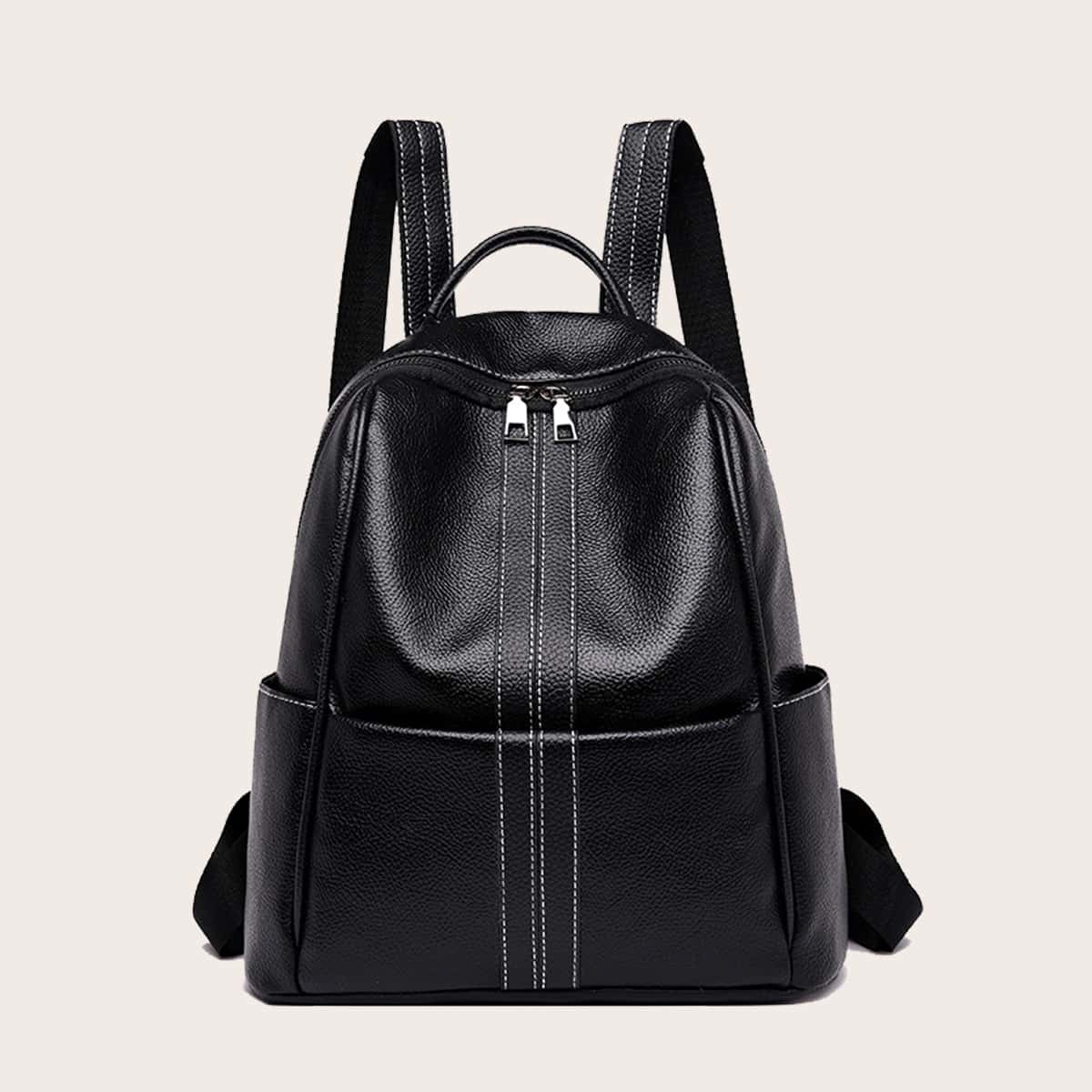 

Stitch Detail Side Pocket Backpack, Black