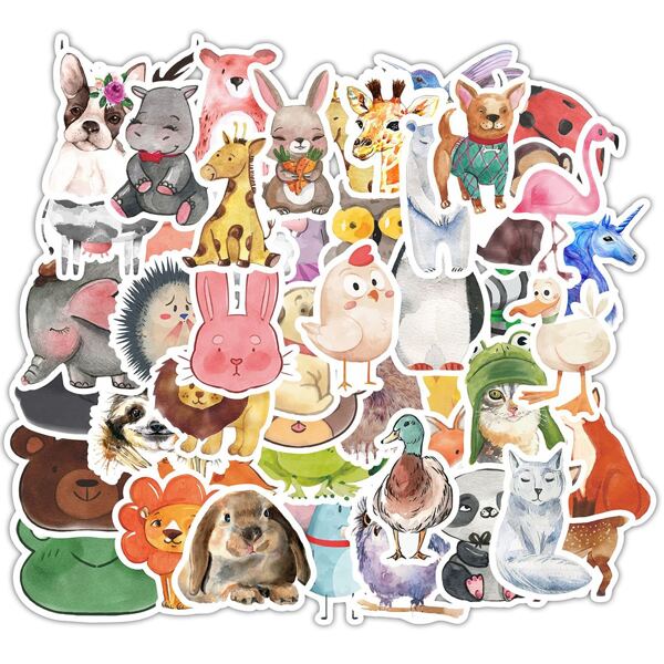 

50pcs Cartoon Animal Print Sticker, Multicolor