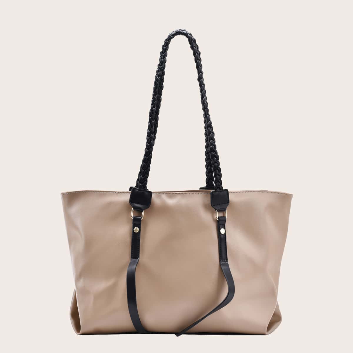 

Braided Handle Large Capacity Tote Bag, Khaki