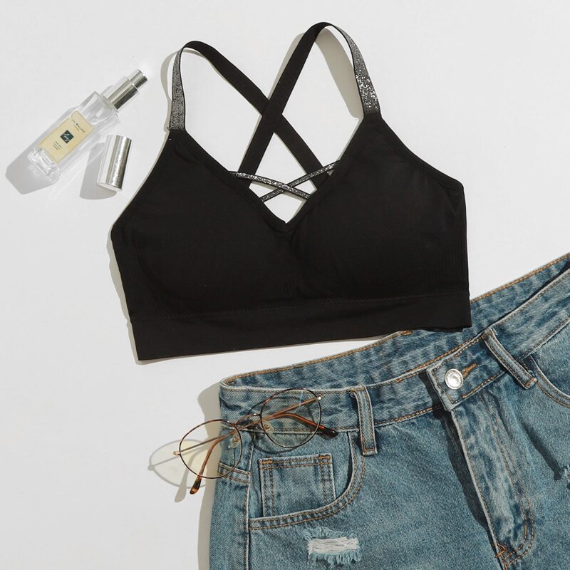 

Solid Crisscross Bralette, Black