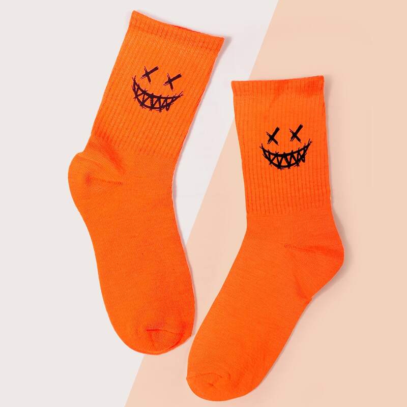 

Cartoon Graphic Socks, Orange