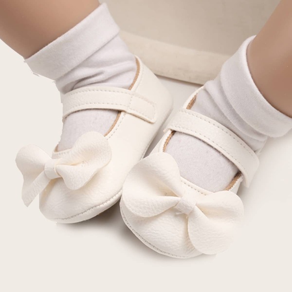 

Baby Girl Bow Decor Velcro Strap Flats, White