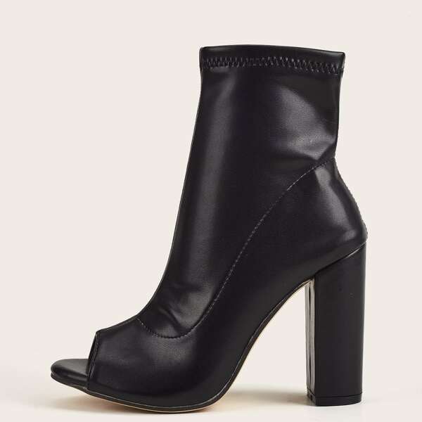 

Peep Toe Chunky Heeled Sock Boots, Black