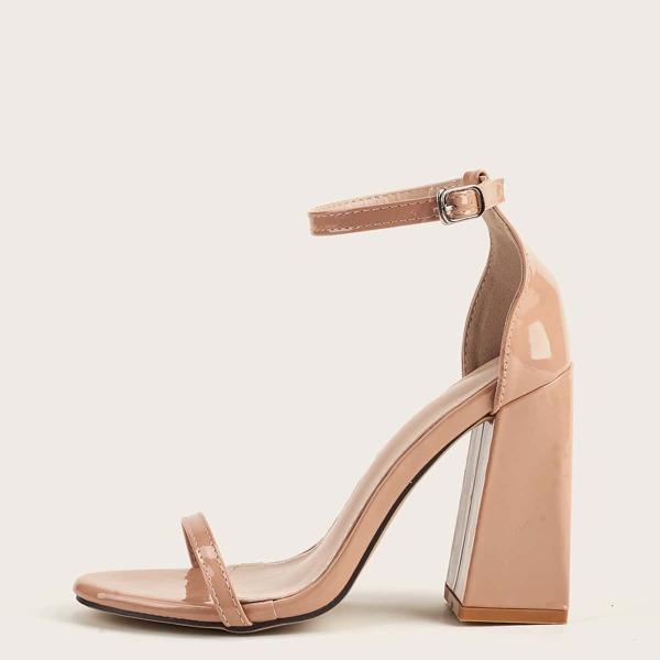 

Thin Strap Ankle Strap Chunky Heeled Sandals, Apricot