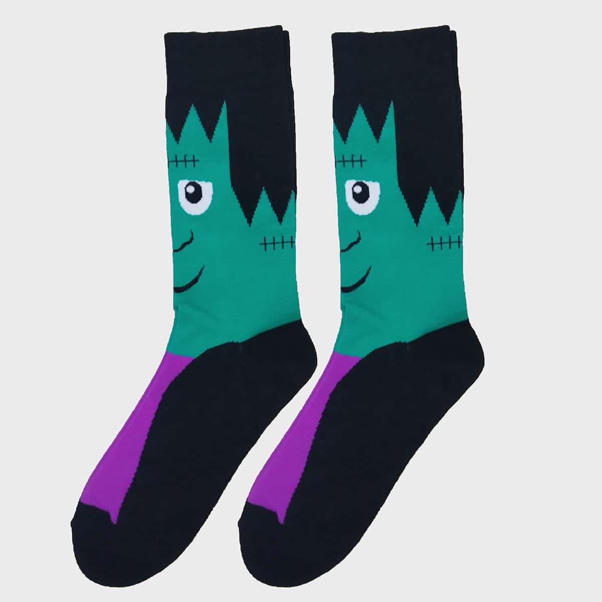 

1pair Cartoon Figure Print Socks, Multicolor