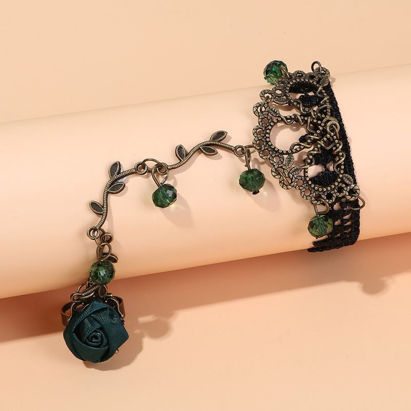 

Bead Charm Crown Design Finger Ring Bracelet, Green