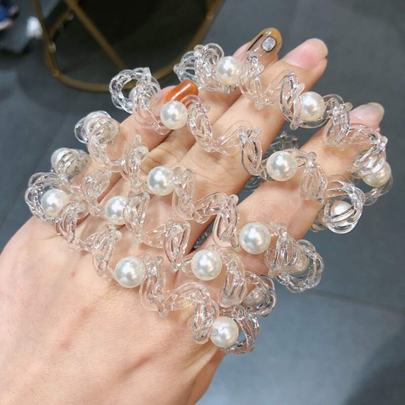 

Faux Pearl Decor Coil Hair Tie, Clear