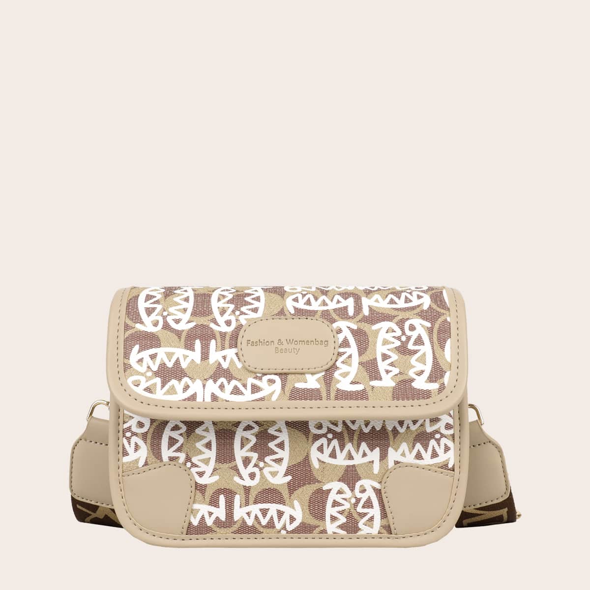 

Graphic Flap Crossbody Bag, Khaki