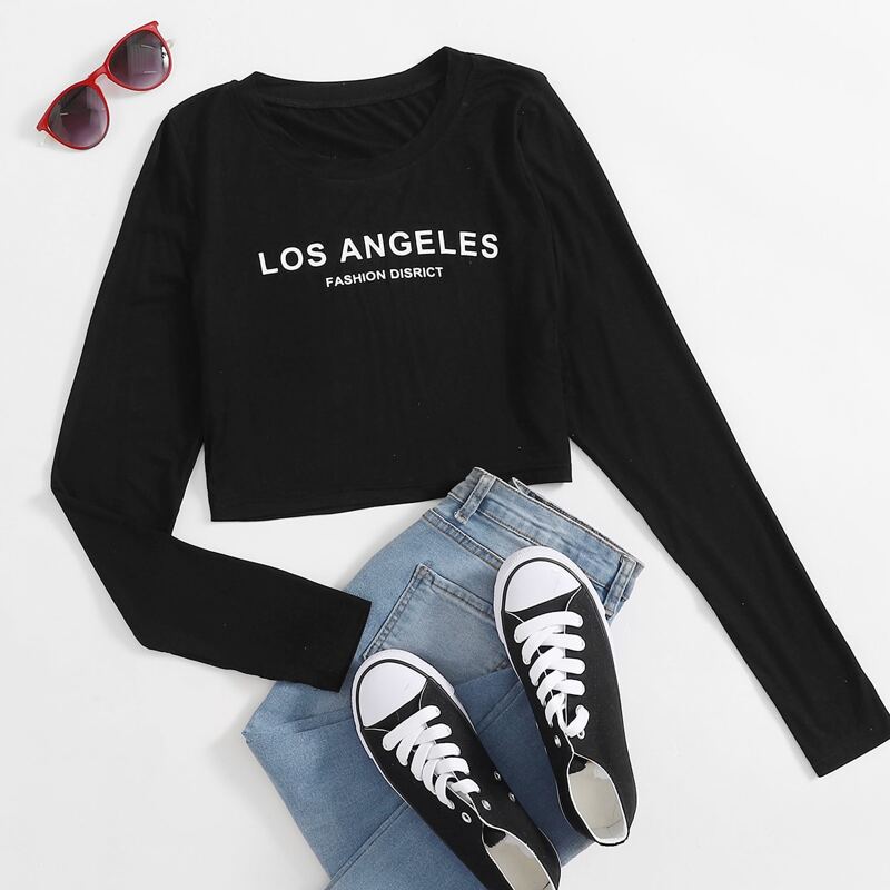 

Letter Graphic Crop Top, Black