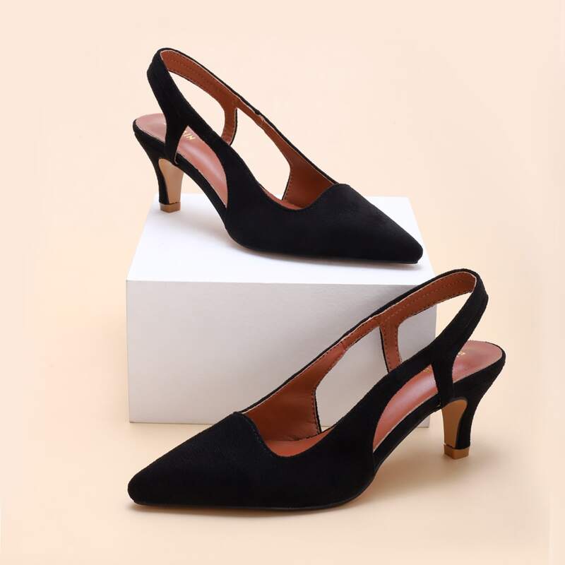 

Minimalist Cut Out Slingback Pumps, Black