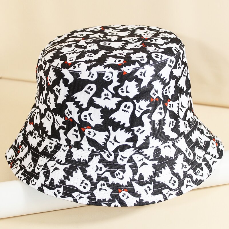 

Guys Halloween Ghost Pattern Bucket Hat, Black