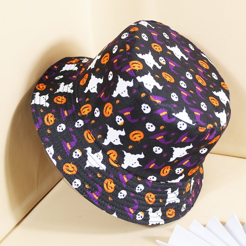

Guys Halloween Ghost Pattern Bucket Hat, Black