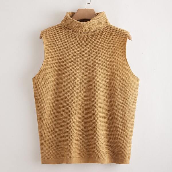 

Plus Turtleneck Solid Sweater Vest, Camel