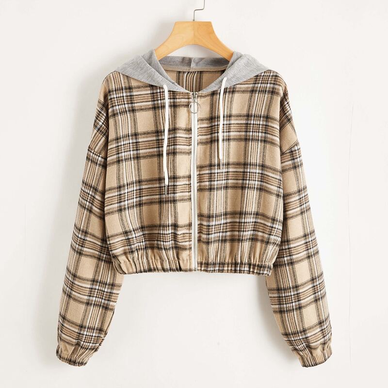 

Plaid Zip Hooded Jacket, Multicolor