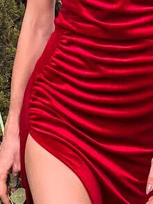 Missord Vestido de tirantes de terciopelo con fruncido de muslo con abertura - Rojo - Ver 6