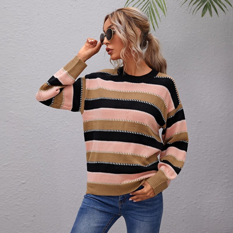

Drop Shoulder Striped Sweater, Multicolor