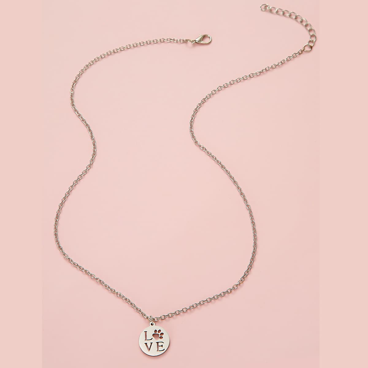 

Letter Pattern Hollow Disc Pendant Necklace, Silver