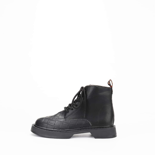 

Braided Embossed Lace-up Front Combat Boots, Black