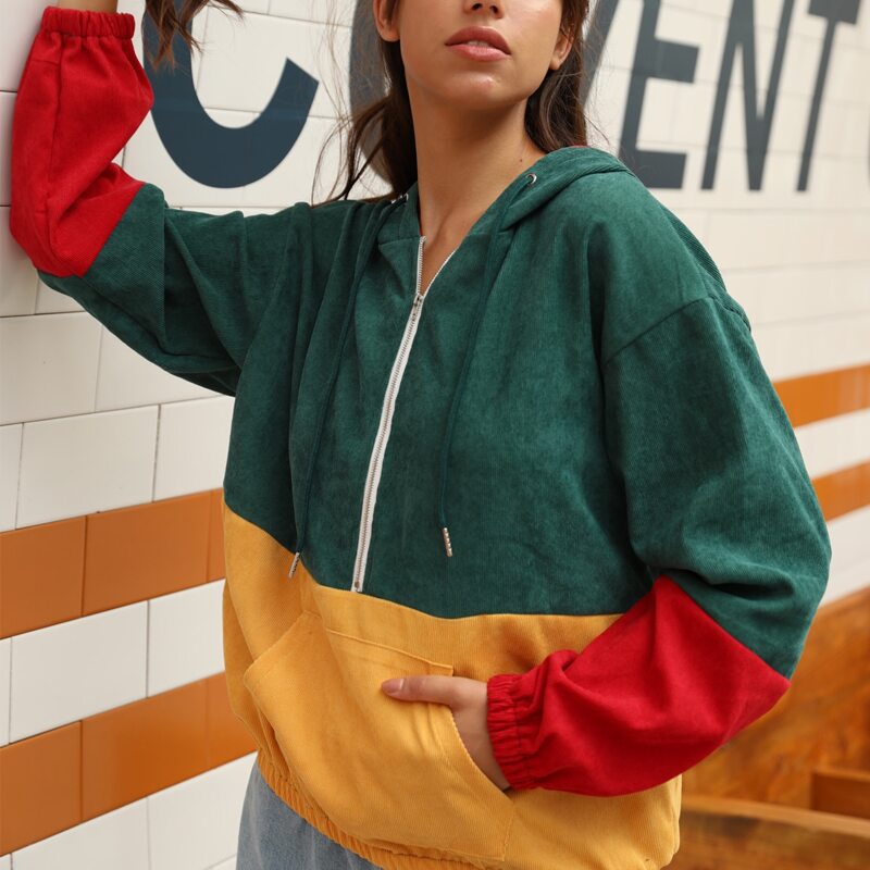 

Corduroy Colorblock Half Zip Oversized Sweatshirt, Multicolor