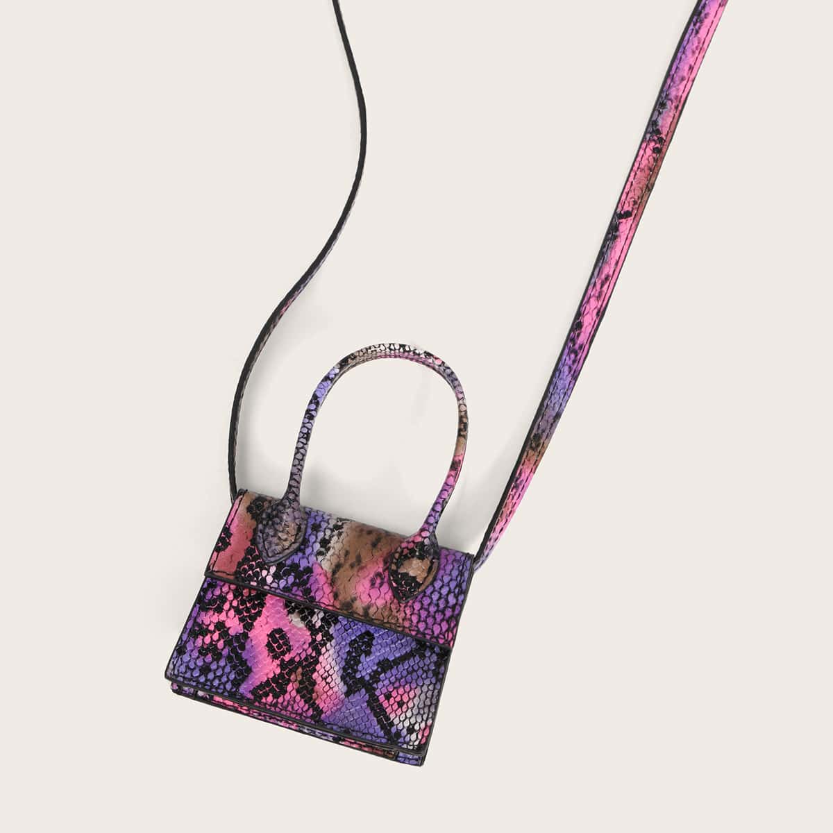 

Mini Top Handle Snakeskin Satchel Bag, Multicolor