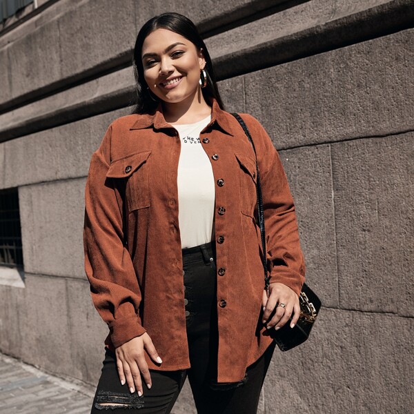 

Plus Corduroy Flap Pocket Coat, Rust brown