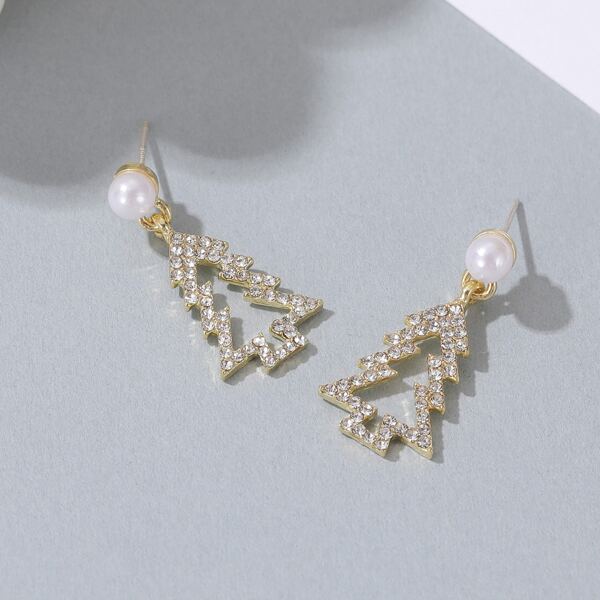 

Faux Pearl & Rhinestone Decor Pine Drop Earrings, Gold