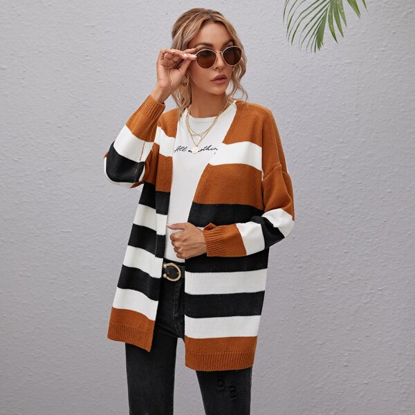 

Drop Shoulder Striped Cardigan, Multicolor