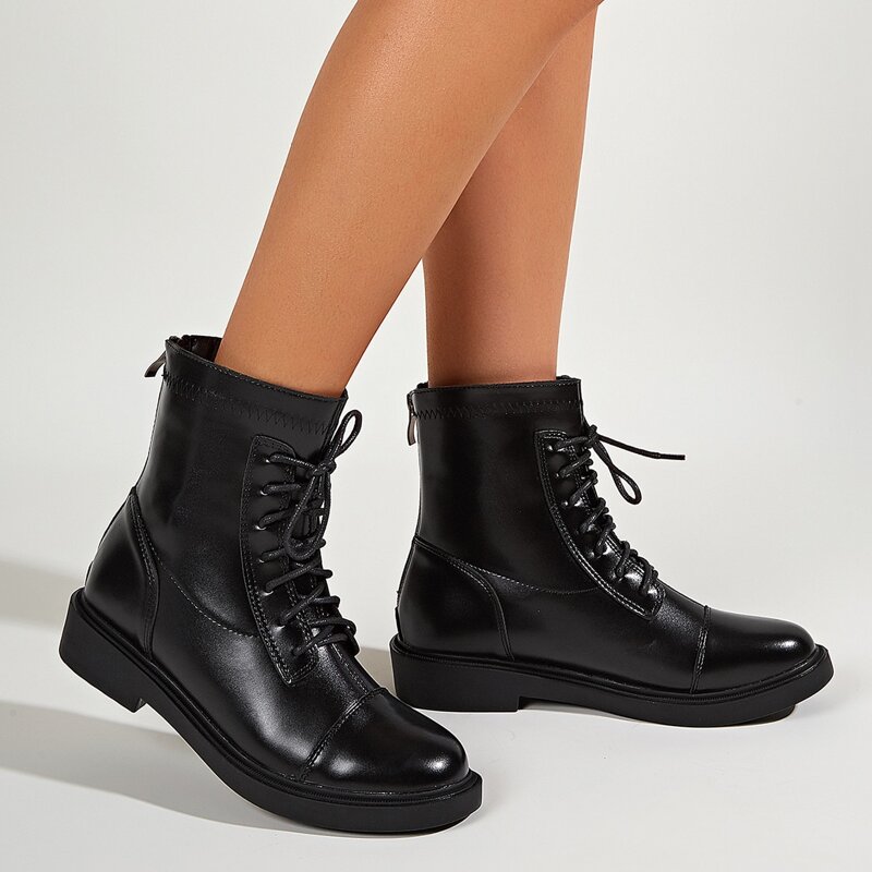 

Minimalist Lace-up Front Combat Boots, Black