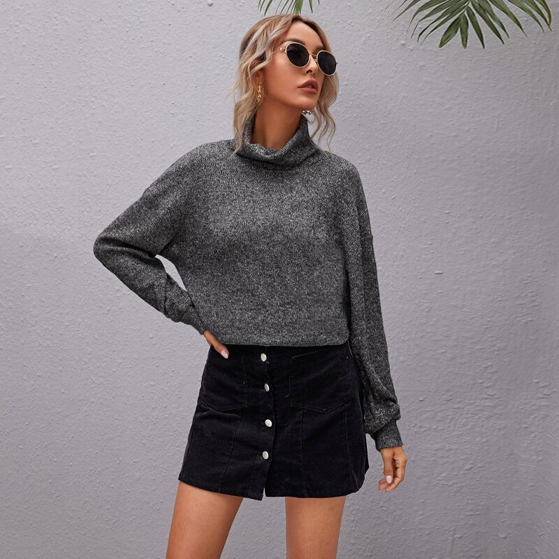 

Rolled Neck Drop Shoulder Top, Dark grey