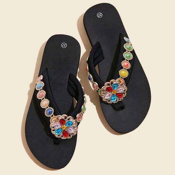 

Gemstone & Beaded Decor Flip Flops, Multicolor