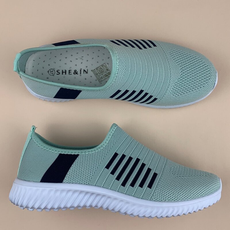 

Striped Graphic Knit Slip On Sneakers, Green