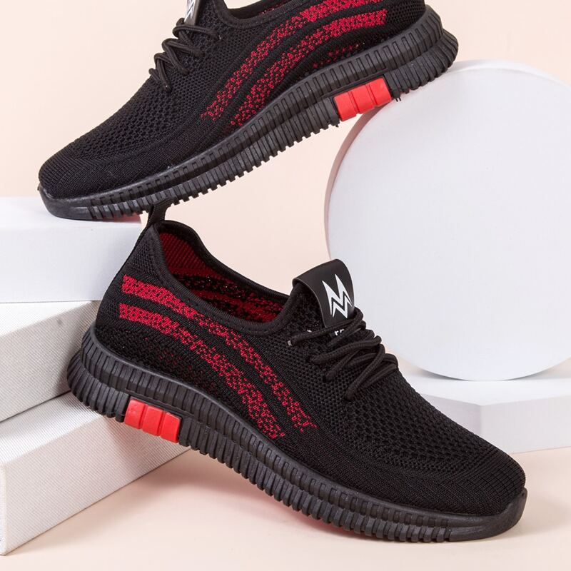 

Lace Up Decor Wide Fit Knit Sneakers, Black