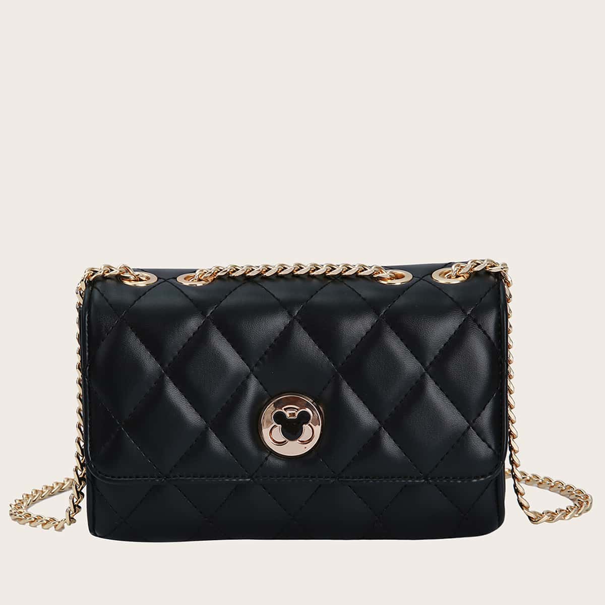 

Quilted Chain Crossbody Bag, Black