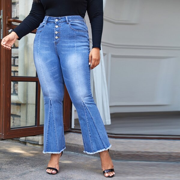 

Plus High Waist Flare Leg Jeans, Medium wash