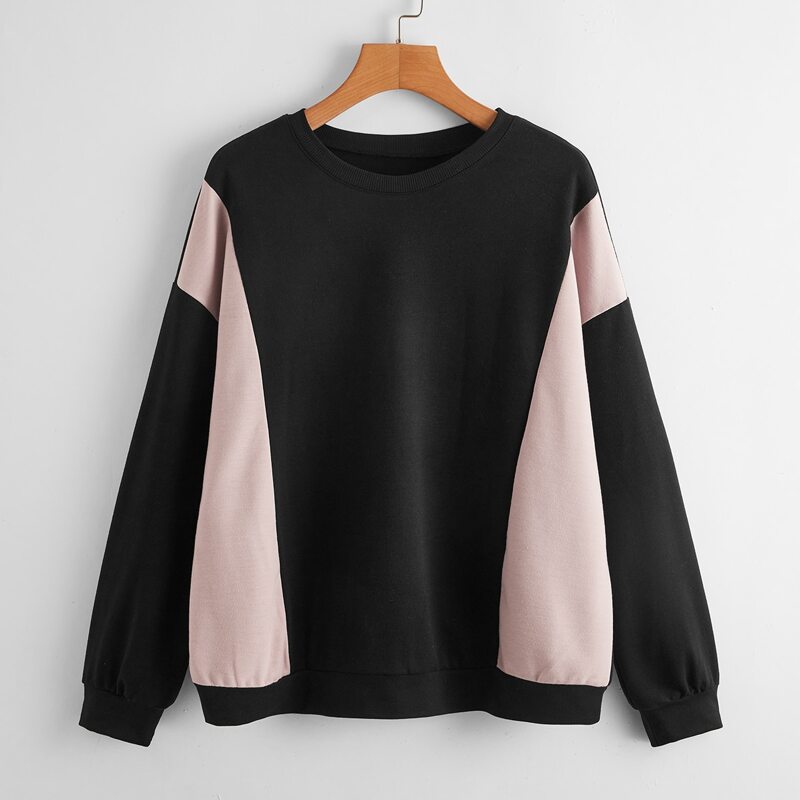 

Drop Shoulder Color Block Pullover, Black