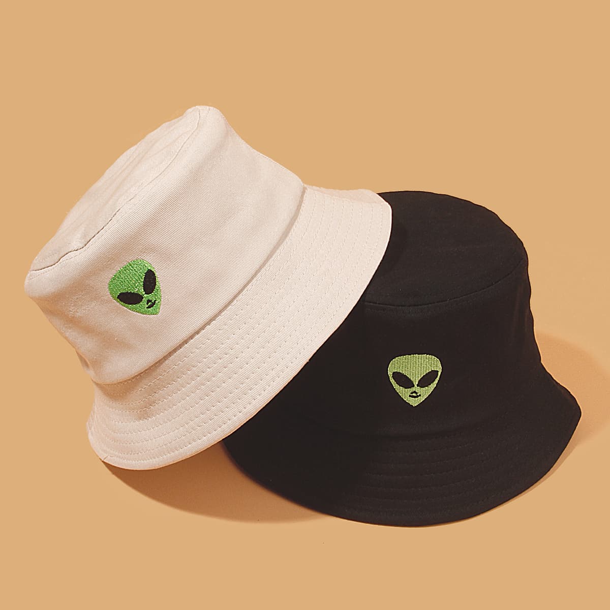 

2pcs Guys Alien Embroidery Bucket Hat, Multicolor