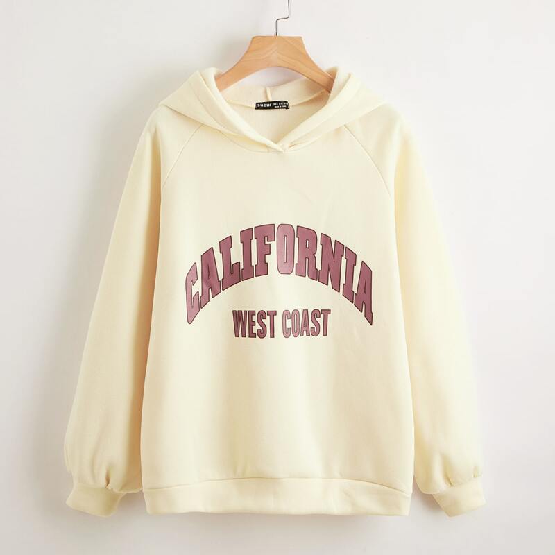 

Raglan Sleeve Letter Graphic Hoodie, Beige