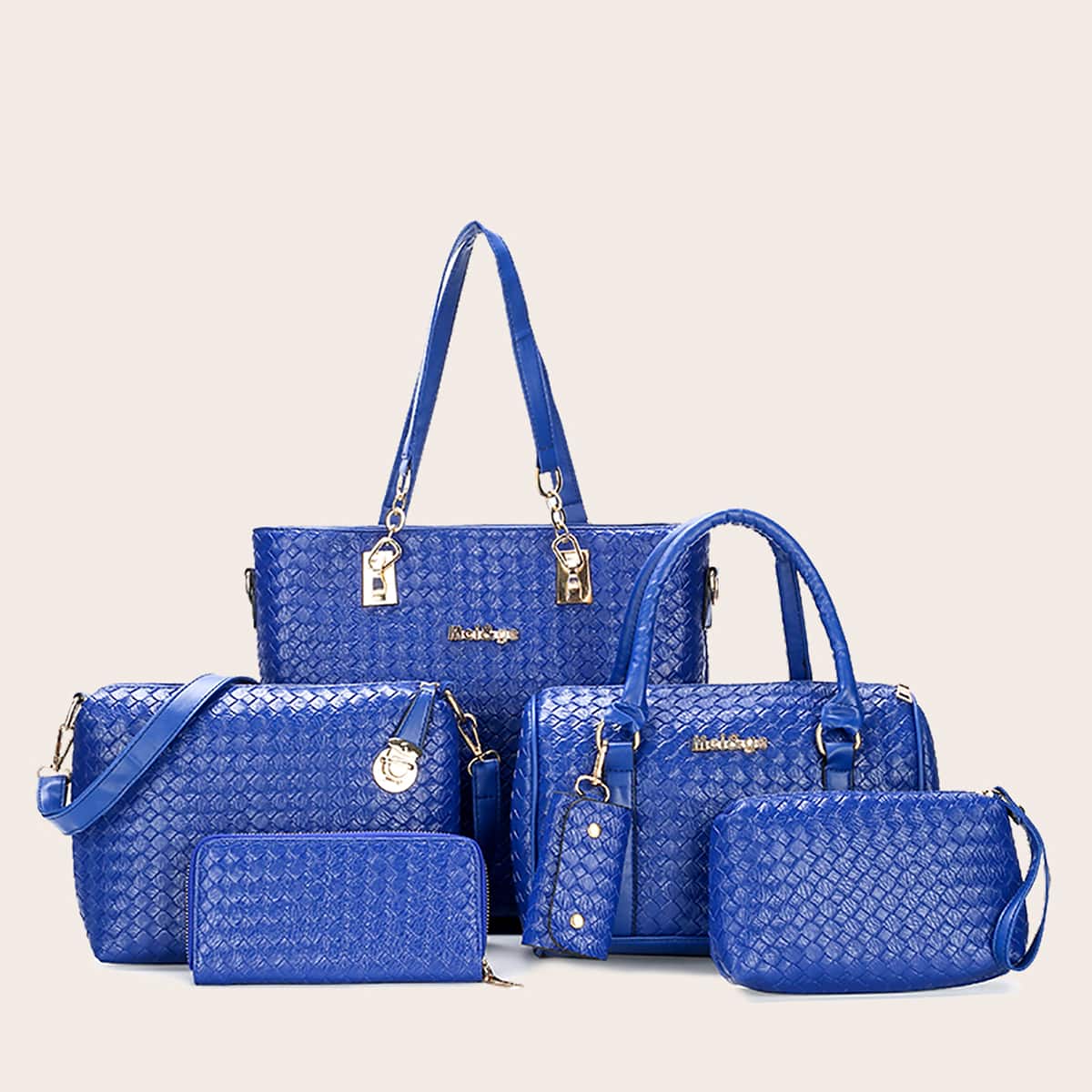 

6pcs Braided Tote Bag Set, Blue