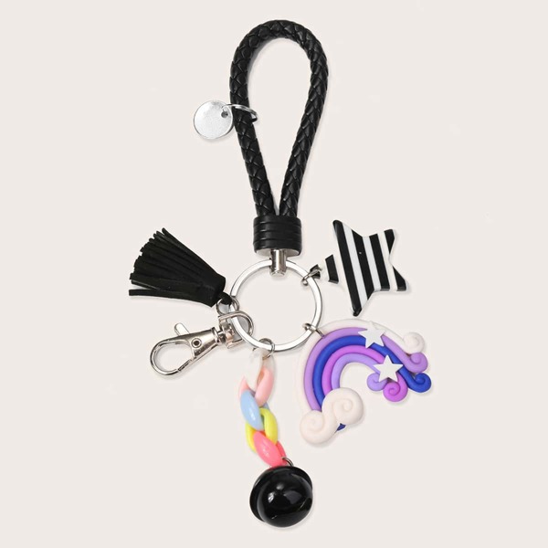 

Tassel & Rainbow Decor Bag Charm, Black