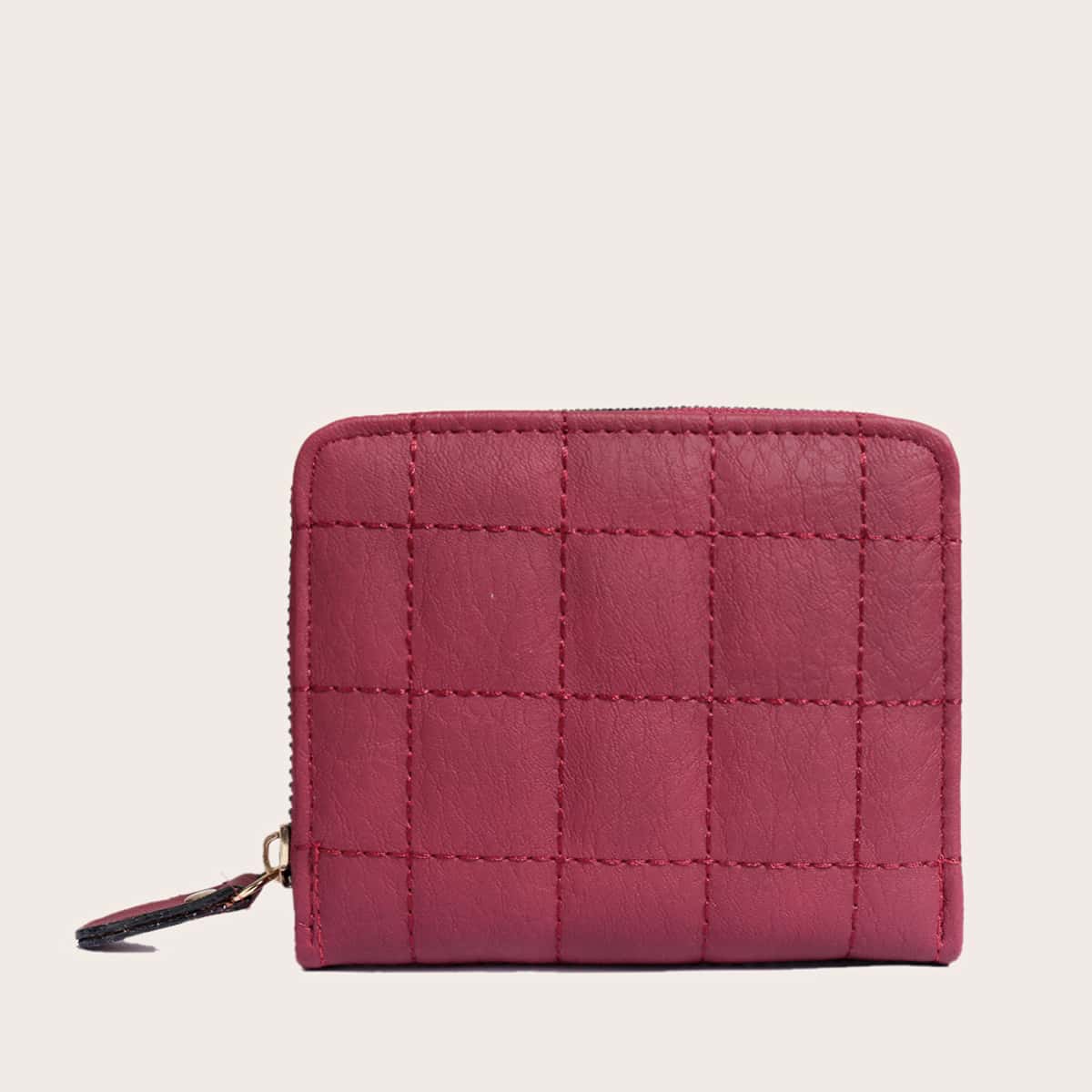 

Plaid Short Purse With Card Holder, Red
