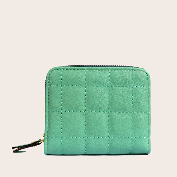 

Plaid Short Purse With Card Holder, Green