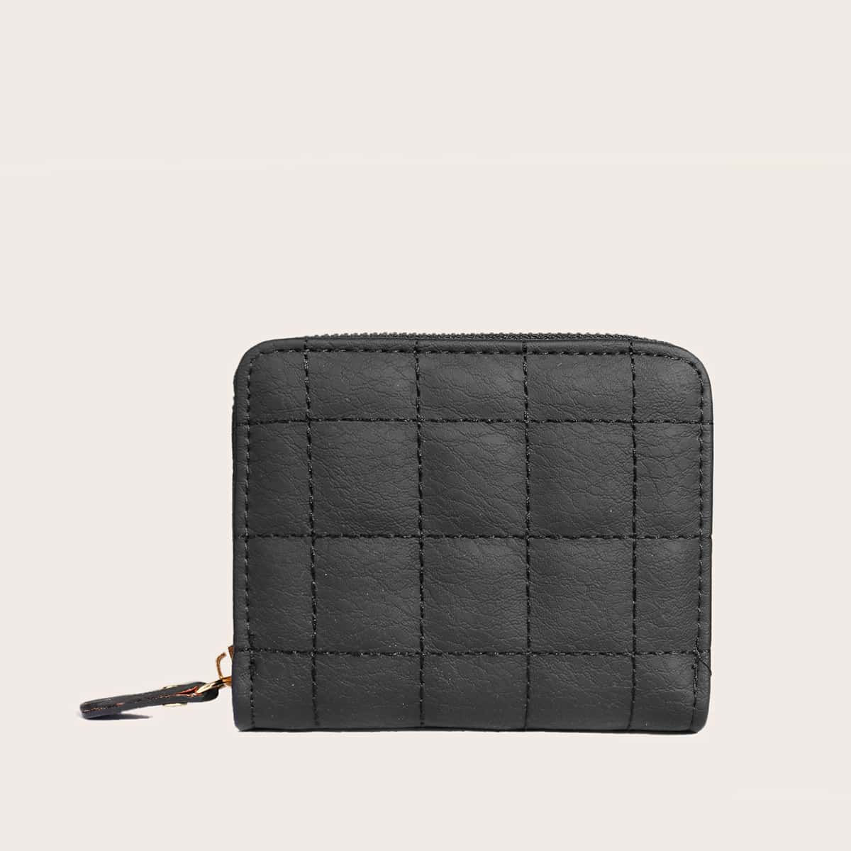 

Plaid Short Purse With Card Holder, Black