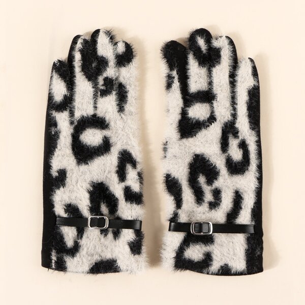 

Faux Fur Overlay Leopard Gloves, Multicolor