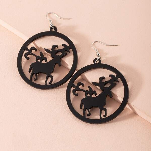 

Animal Detail Hollow Round Earrings, Black