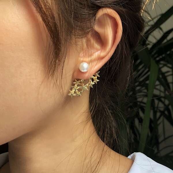 

Серьги с искусственным жемчугом, Золотистый