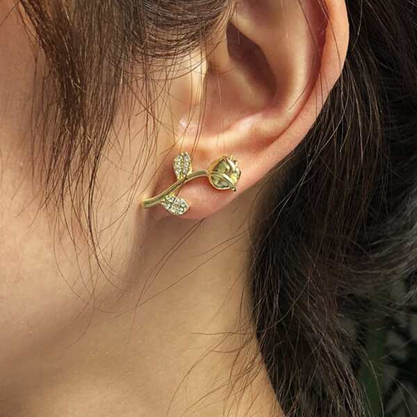 

Rhinestone Decor Flower Earrings, Gold
