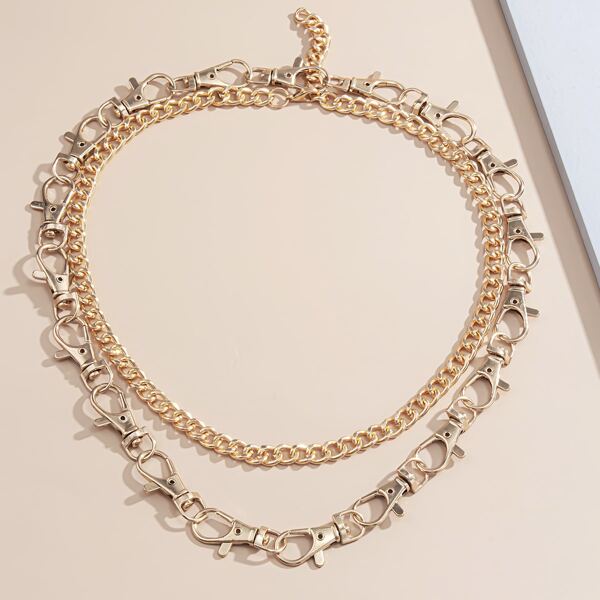 

2pcs Lobster Clasp Design Necklace, Gold