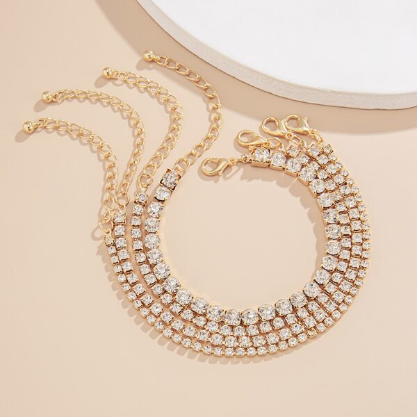 

4pcs Rhinestone Decor Bracelet, Gold