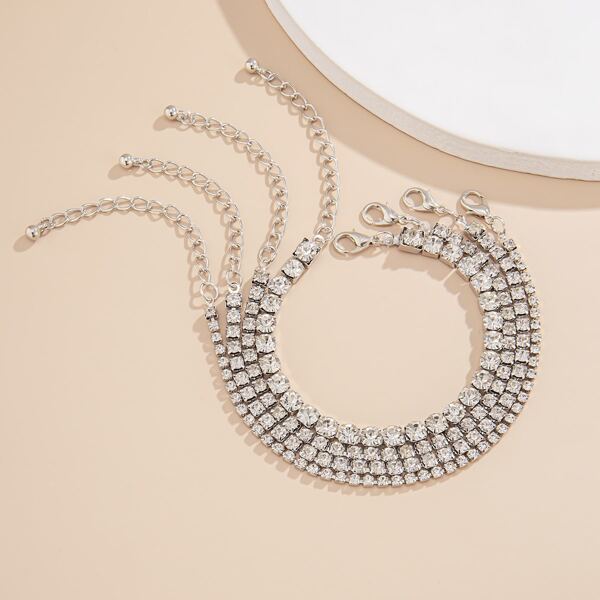 

4pcs Rhinestone Decor Bracelet, Silver