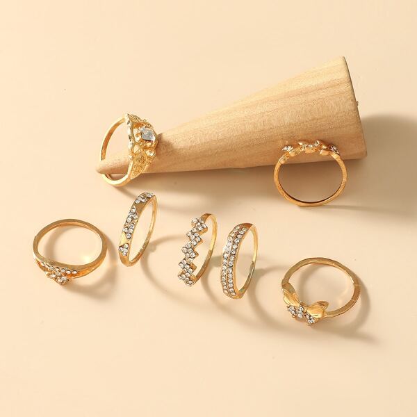 

7pcs Rhinestone Decor Ring, Gold
